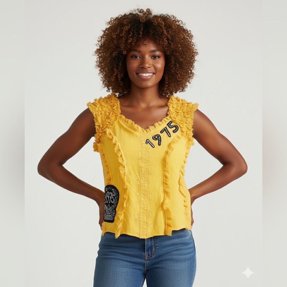 Parasuco Yellow Ruffle Tank Top with 1975 Patch